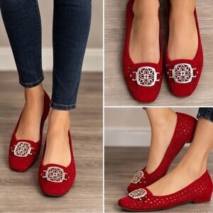 NEW Christian Siriano Dressy Flats Shoes Red  Slip On Women's 6.5 Delilah